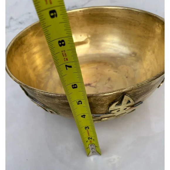 Vintage Mid Century Asian Ethnic Chinese Solid Brass Bowl 12x6x5 - Picture 10 of 12